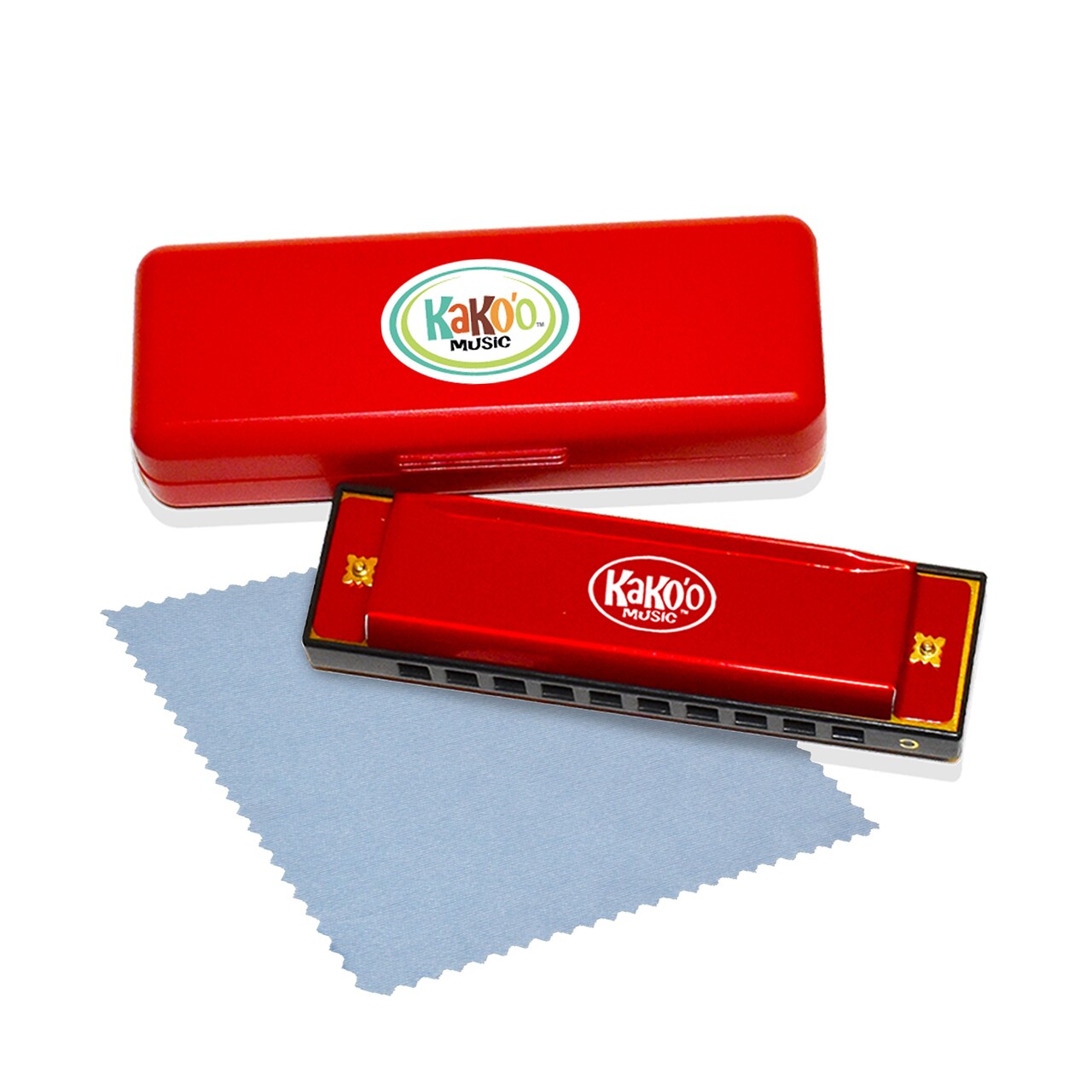 Kako'o: Classic Metal Harmonica - Red - 4" Harmonica Comes With Storage Case, Microfiber Cloth, & Instruction Manual - Standard Size in Scale Of C With 10 Holes, Musical Instrument, Great for Beginners, Ages 5+